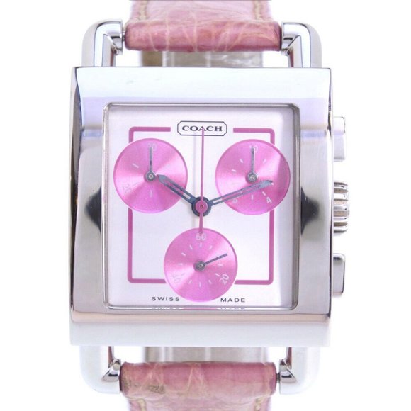 COACH 0253 Chronograph Watches Silver/pink Stainless Steel/leather Quartz - Picture 6 of 6